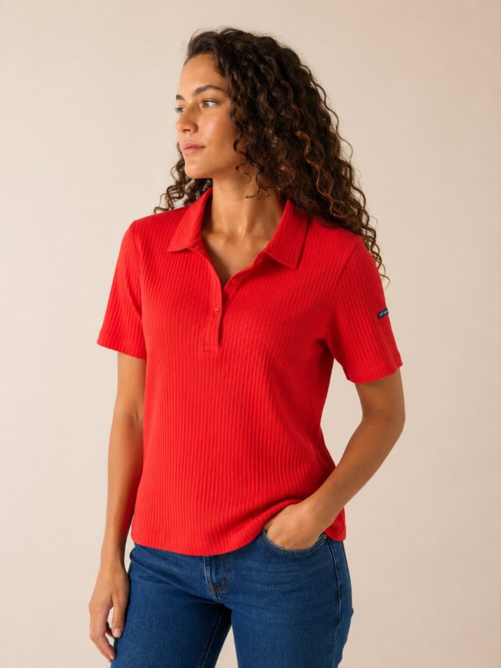 Saint James Red Ribbed Polo Top French Coastal Chic Quiet Luxury Preppy Nautical